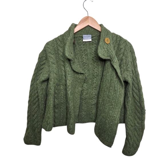 Carraig Donn Women 100% Merino Wool Green Cable Knit Sweater Ireland Heritage - Picture 8 of 12